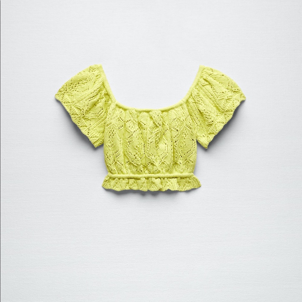 Zara Yellow Pointelle Knit Top - Picture 14 of 16